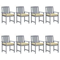 Tuinstoelen 8 st met kussens massief acaciahout grijs - thumbnail