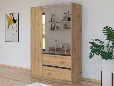 Kledingkast CONSTANTINOS 3 deuren 2 lades artisan eik met spiegels Kledingkast CONSTANTINOS 3 deuren 2 lades artisan eik met spiegels