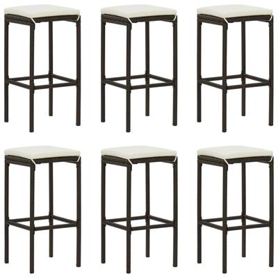 Barkrukken met kussens 6 st poly rattan bruin