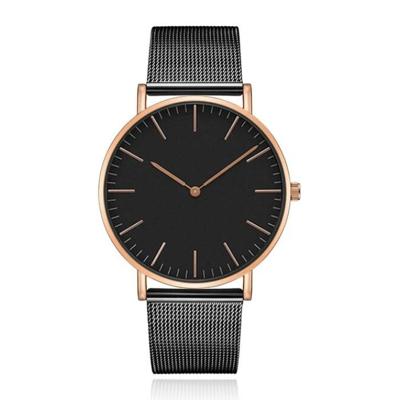 LGT JWLS Vintage Dameshorloge - Minimalistisch Quartz met Zwarte Band, Rose Gouden Behuizing en Wijzers, Zwarte Wijzerplaat