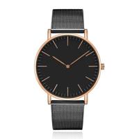 LGT JWLS Vintage Dameshorloge - Minimalistisch Quartz met Zwarte Band, Rose Gouden Behuizing en Wijzers, Zwarte Wijzerplaat - thumbnail