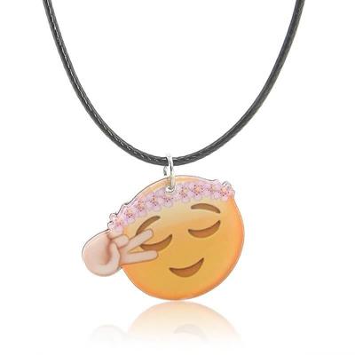Emoji ketting met leren bandje - Peace