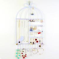 Birdcage vorm oor stud oorbellen armband hanger ketting sieraden display opslag rack (wit) - thumbnail