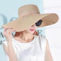 Vrouwen zomer hoeden opvouwbare brede rand strand Sun Straw Cap elegante hoeden Caps Color:Khaki(M) - thumbnail