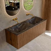 Mondiaz KURVE-DLUX 120 cm Onderkast Greeploos 1 Lade Zonder Deuren Walnut, Wastafel Solid Surface Dubbel Lava 0 Kraangaten Zonder Spiegel (KRVLEA1201L0D0KD-Wal/Lav) - thumbnail