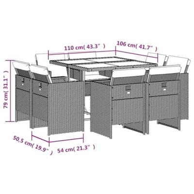 9-delige Tuinset met kussens poly rattan gemengd beige
