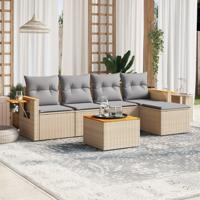 6-delige Loungeset met kussens poly rattan beige - thumbnail