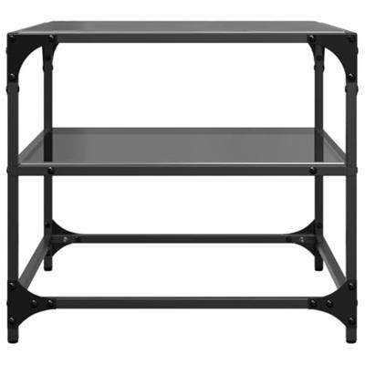 Salontafels 2 st met zwart glazen blad 50x50x45 cm staal