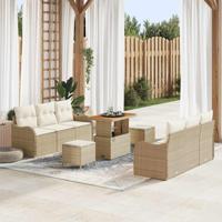 Tuinbankenset met kussen 9 pcs Beige poly rattan - thumbnail