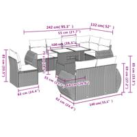 9-delige Loungeset met kussens poly rattan zwart - thumbnail