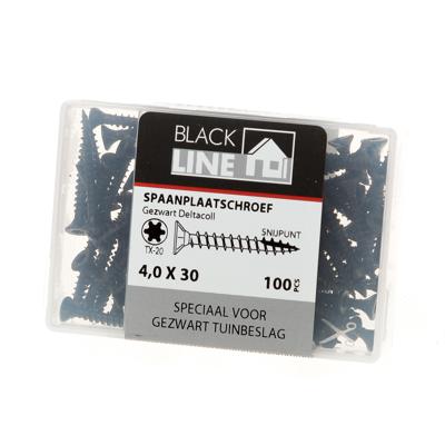 Blackline Spaanplaatschroef Hcp Zwart Pk Torx TX20 +Snijpunt 4.0X30 | 100 stuks - 6904.20.14030 Blackline Spaanplaatschroef Hcp Zwart Pk Torx TX20 +Snijpunt 4.0X30 | 100 stuks - 6904.20.14030