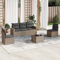 5-delige Loungeset met kussens poly rattan grijs - thumbnail