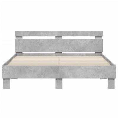 Bedframe met hoofdeinde bewerkt hout betongrijs 150x200 cm - thumbnail