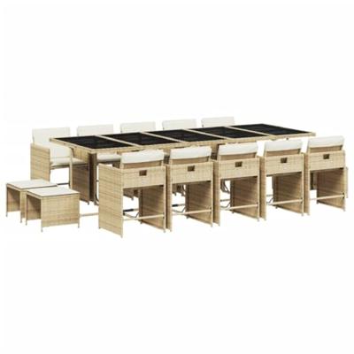 15-delige Tuinset met kussens poly rattan beige