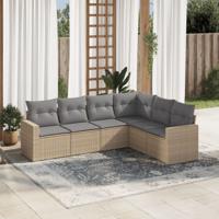7-delige Loungeset met kussens poly rattan beige - thumbnail