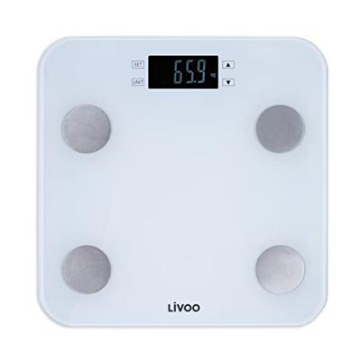 LIVOO DOM427W - Weegschaal voor het lichaam - 13 gebruikersgeheugens - 180 kg - Lcd-display van gehard glas - Wit