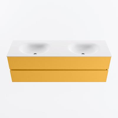 MONDIAZ VICA 150cm badmeubel onderkast Ocher 2 lades. Wastafel MOON dubbel 2 kraangaten, kleur Talc.