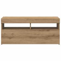 Tv-meubel met LED 90x35x40 cm bewerkt hout artisanaal eiken - thumbnail