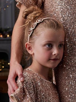 Haarband met hartjes van pailletten voor meisjes goud