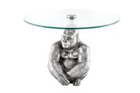 Ronde salontafel WILDLIFE KONG 60cm zilver metaal glazen aap beeldje gorilla sculptuur handgemaakt - 45435 - thumbnail