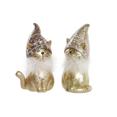 Kerstversiering DKD Home Decor Hars Kat (9 x 6 x 15 cm) (2 Stuks)