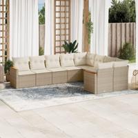 9-delige Loungeset met kussens poly rattan beige - thumbnail