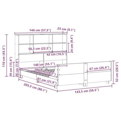 Bedframe zonder matras massief grenenhout wit 140x200 cm