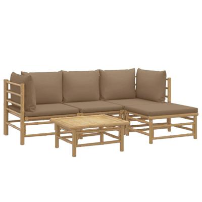 5-delige Loungeset met kussens bamboe taupe