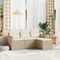 4-delige Loungeset met kussens poly rattan beige - thumbnail