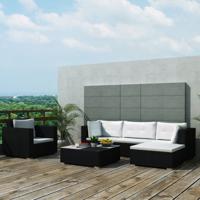 6-delige Loungeset met kussens poly rattan zwart - thumbnail