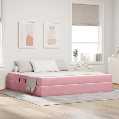 Opbergbed met matras met matras Roze 200 x 200 cm Fluweel