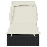 Ligbed met inklapbaar dak 213x63x97 cm poly rattan zwart - thumbnail