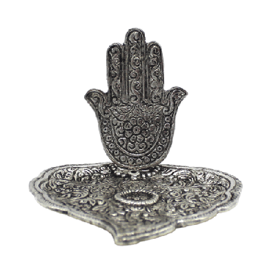 Wierookbrander - Houder met Hamsa Hand - Zilverkleurig