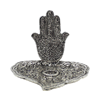 Wierookbrander - Houder met Hamsa Hand - Zilverkleurig - thumbnail
