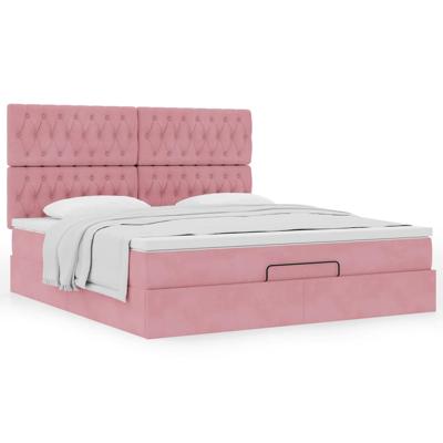 Ottoman bed met matrassen 140x190cm fluweel roze