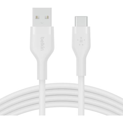 Belkin BoostCharge Flex siliconen USB Type C/A-kabel, USB-IF-gecertificeerde USB-C-laadkabel voor iPhone 16, iPhone 15 Plus/Pro/Pro Max, Samsung Galaxy S24, Pixel, iPad, Nintendo Switch, 2 m, wit
