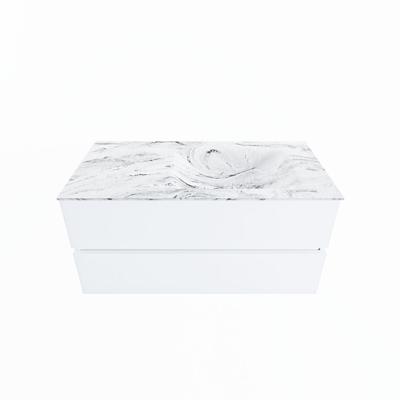 MONDIAZ VICA-DLUX 100cm badmeubel onderkast Talc 2 lades. Inbouw wastafel CLOUD rechts 1 kraangat, kleur Glace.