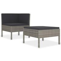 2-delige Loungeset met kussens poly rattan grijs - thumbnail