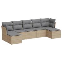 7-delige Loungeset met kussens poly rattan beige - thumbnail