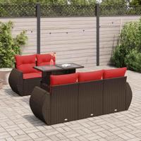 6-delige Loungeset met kussens poly rattan acacia bruin - thumbnail