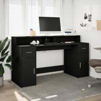 Bureau met LED-verlichting 160x55x91 cm bewerkt hout zwart - thumbnail