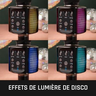 Lenco bmc-090bk bluetooth karaoke microfoon met speaker en verlichting zwart - thumbnail