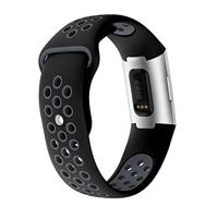 Fitbit Charge 3 & 4 siliconen DOT bandje - Zwart + Grijs Maat: S/M - thumbnail