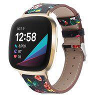 Fitbit Versa 3/4 & Sense 1/2 leren bandje - Bloemenprint - thumbnail