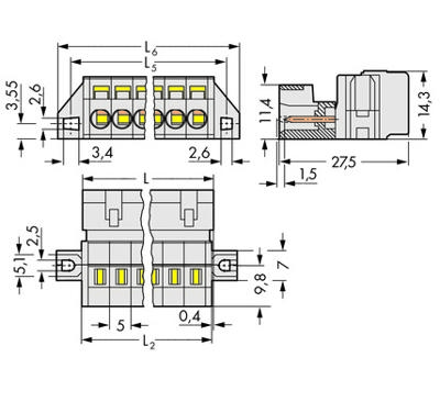 WAGO 721-610/114-000 Male header (standaard) 2060 Totaal aantal polen: 10 Rastermaat: 5 mm Inhoud: 25 stuk(s)