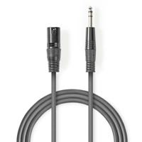 Nedis COTH15100GY50 Gebalanceerde Xlr-audiokabel Xlr 3-pins Male - 6,35 Mm Male 5,0 M Grijs - thumbnail