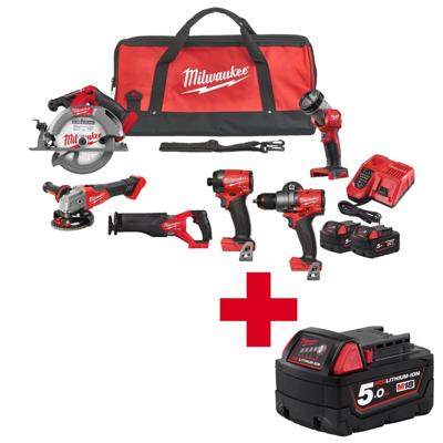 Milwaukee M18 FPP6G3-502B Accu Combiset 6-delig 18V - Inclusief 2x 5,0Ah Accu,Lader en Tas Milwaukee M18 FPP6G3-502B Accu Combiset 6-delig 18V - Inclusief 2x 5,0Ah Accu,Lader en Tas