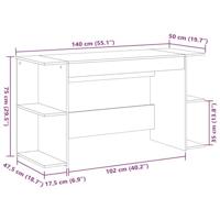 Bureau 140x50x75 cm bewerkt hout gerookt eikenkleurig - thumbnail