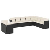 10-delige Loungeset met kussens poly rattan zwart - thumbnail