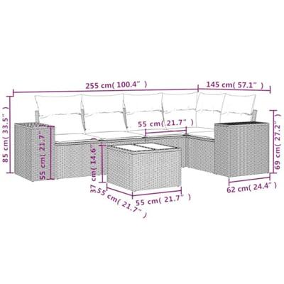 6-delige Loungeset met kussens poly rattan beige